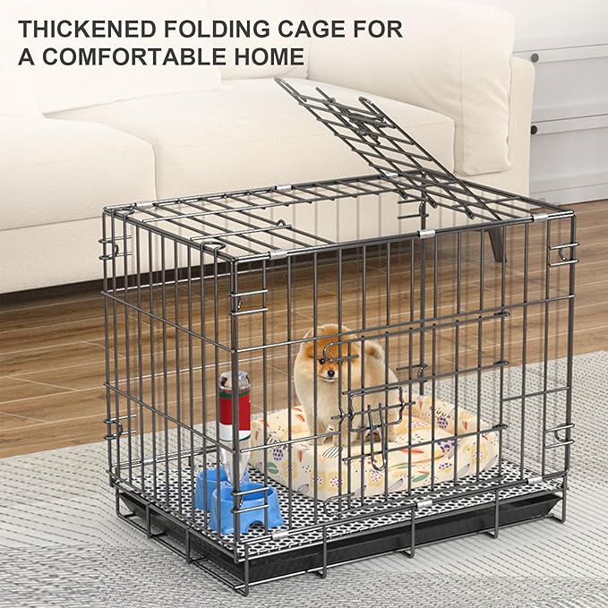 Heavy-Duty Steel Dog Crate - Foldable Kennel with Secure Latch, 23.6"x16.6"x19.7" Indoor Pet Cage, Removable Tray, Grey