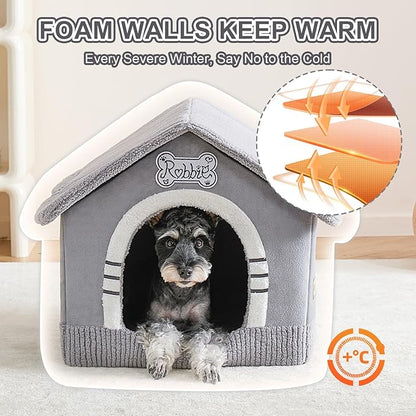 Jiupety Indoor Dog House with Frame, Large Dog Cave Bed, Insulated Cozy, Suitable for 15-30 lb, Large (20"×18"×18"), Gray