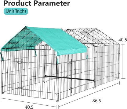 FDW 86”x 40” Metal Chicken Coop Run Outdoor Backyard Rabbit Hutch Chicken Cage Pens Crate Enclosure Rabbit Bunny Cage Duck Exercise Pen Pet Playpen with Waterproof Cover, Black