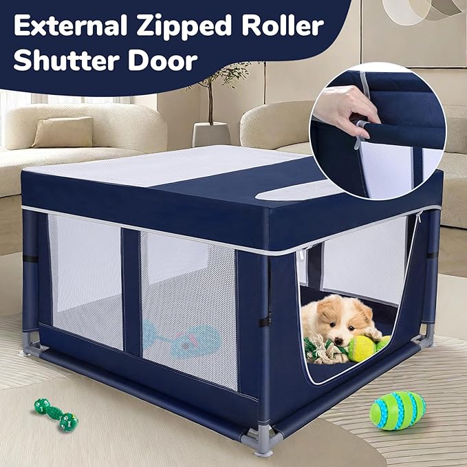 Dog Playpen 42 × 42 inch, Puppy Playpen with Removable Roof, 25 Height Pet Playpen with Zipper Door for Small Dogs and Small Animals, Dog Fence Indoor & Outdoor