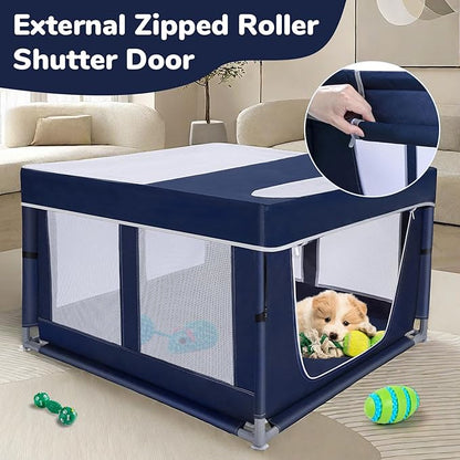 Dog Playpen 42 × 42 inch, Puppy Playpen with Removable Roof, 25 Height Pet Playpen with Zipper Door for Small Dogs and Small Animals, Dog Fence Indoor & Outdoor