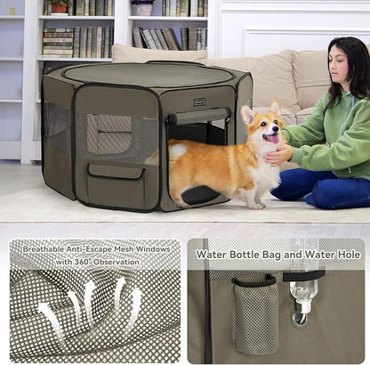 PETSFIT Dog Pen Indoor, Anti-Leakage Bottom, Foldable, Collapsible Dog Playpen Indoor/Outdoor for Cats