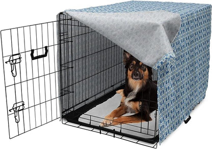Lunarable Yellow and Blue Dog Crate Cover, Portuguese Traditional Tiles Abstract Mosaic Floral Swirl Motifs, Easy to Use Pet Kennel Cover for Medium Large Dogs, 36 Inch, Blue Orange Yellow