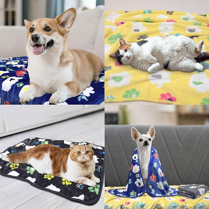 Rezutan Dog Blankets for Large Dogs,1 Pack 3 Dogs Blankets for Large Medium Blanket, Super Soft Fluffy Premium Fleece Pet Blanket Flannel Throw, 41x31 inch, Grey/Blue/Yellow