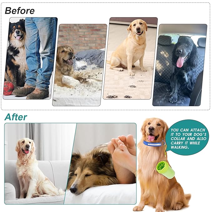 Portable Silicone Bristles Dog Foot Washer and Muddy Paw Cleaning Brush - A Great Gift, Free Bath Brush Included - Medium, Green