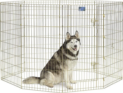 MidWest Homes for Pets Dog Exercise Pen & Playpen, 24" W x 48" H, No Door, Gold Zinc