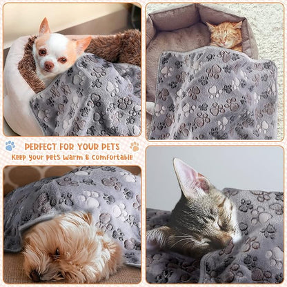 Tatuo 4 Pcs Dog Blanket Pet Puppy Blanket Puppy Teething Toys Paw Print Fleece Blanket for Pet Cat Soft Warm Sleep Mat Guinea Pig Cage Blanket(Medium(30 x 20.5 Inch),Gray)