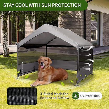 Extra Large Dog House Outside, Dog Tent Outdoor, Big Dog Shade Shelter Doghouse Canopy With Three-Sided Breathable Mesh Windows, Gray Sun Rain Cover For Pet Cat Goat Livestock 4'x 4'x 3.3'