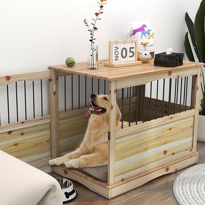 TAOHFE Solid Wood Dog Crates for Medium Dogs, Multifunctional Dog Kennel Furniture, Sufficient Space for Pets Dog Kennel Indoor, Medium Dog Crate Furniture with Reliable Metal Lock