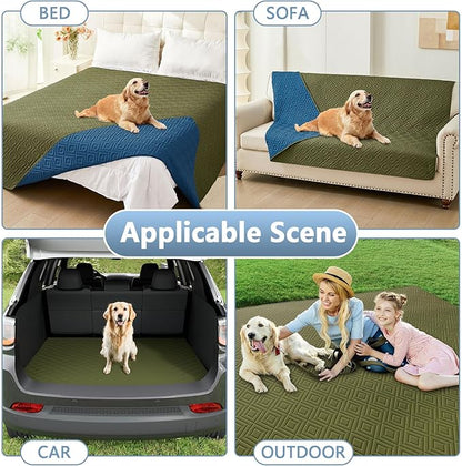 hyha Waterproof Dog Blanket, Soft Dog Bed Cover Pet Blankets, Waterproof Sofa Couch Cover for Dogs Washable, Reversible Pet Couch Covers for Sofa Furniture (30x70 Inch, Green/Navy Blue)
