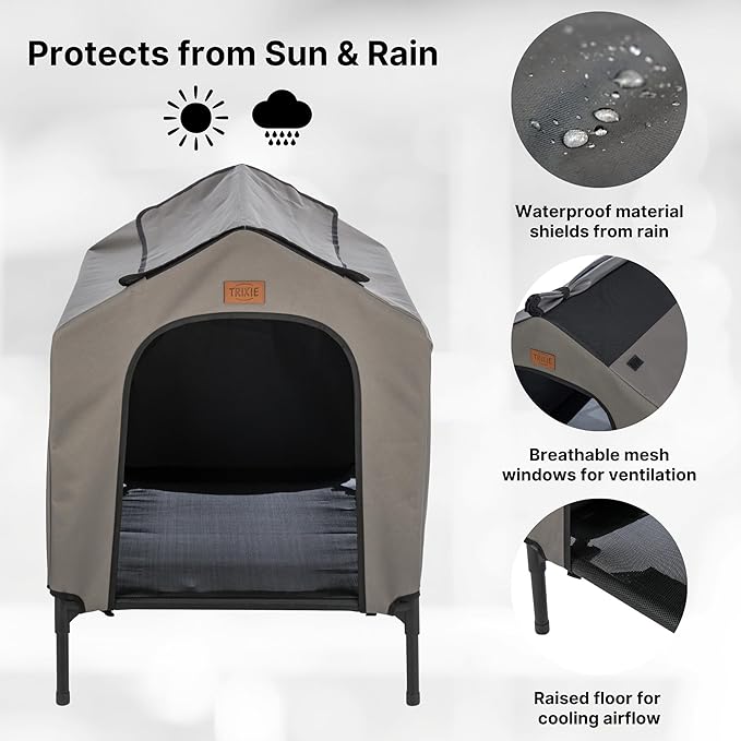 TRIXIE 2-in-1 Dog House and Bed - Elevated Indoor/Outdoor Tent with Removable Cover - Waterproof and Sun-Resistant - for Large Dogs up to 100 lbs - 39.4 x 35.4 x 48.8 in