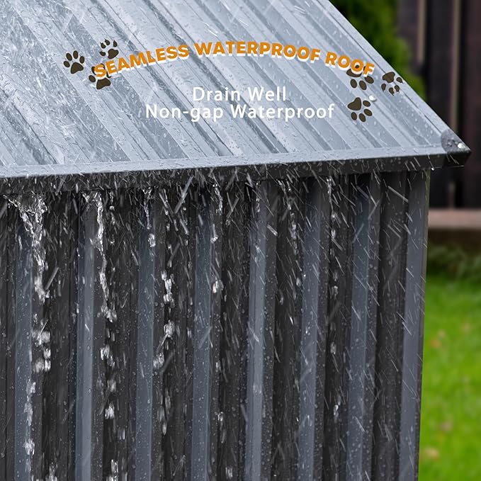 Metal Dog House for Outdoor Indoor, Dog Crates Outside for Small/Medium/Large Dogs, Weather & Water Resistant Easy Assemble Puppy Shelter for Cat, Chicken, Duck (43 x 43 x 44 in, Grey)