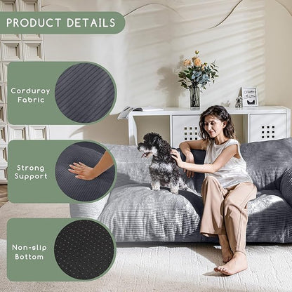 HIGOGOGO Giant Human Dog Sofa Bed, Big Comfy Floor Sofa Couch for Pet Families with Foam Chunk Supportive Mat, Corduroy Orthopedic Dog Bed for Human, Grey