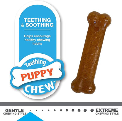 Nylabone Teething Puppy Chew Starter Kit, Two Puppy Chew Toys, Puppy Supplies, Peanut Butter & Chicken Flavor, X-Small/Petite (2 Count)