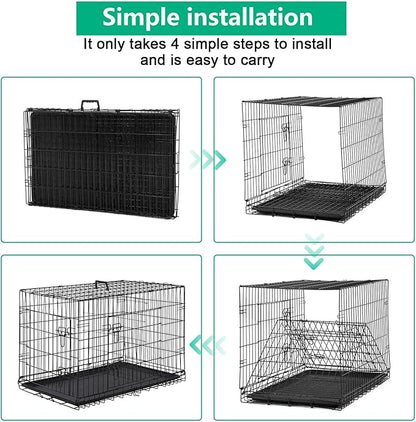 FDW XL Dog Crate Dog Kennel Cage with Double Door,42 inch Folding Metal Wire Dog Cage with Removable Tray&Divider Panel,Pet Crate for Medium Large Dogs,Black