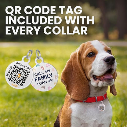BRONZEDOG Rolled Leather Dog Collar with QR ID Tag Adjustable Soft Round Collars for Small Medium Large Dogs Puppy Cat (9" - 11" Neck Size, Nut Brown)