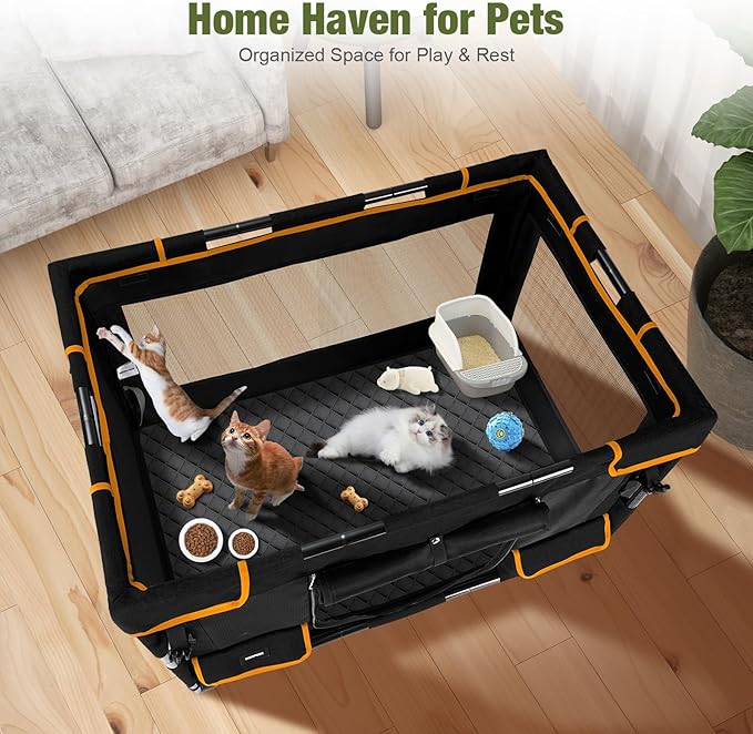 Durable Dog Playpen with Iron Frame, Heavy-Duty Pet Tent with Waterproof Base & Mesh Sides for Indoor Outdoor Use, Black