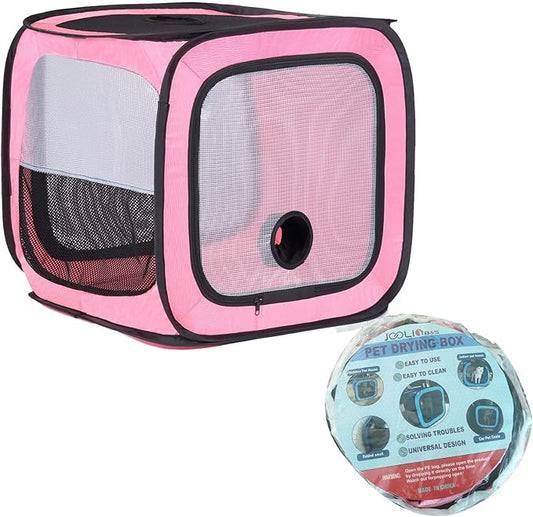 Pet Dog Cat Drying Box Waterproof Anti-Hair Flying Portable Cat Cage Kennel Portable Foldable Cat Drying Room Pet Dry Room Pet Hair Dryer Clean Grooming House Dryer Cage for Cats/Dogs.(Pink)