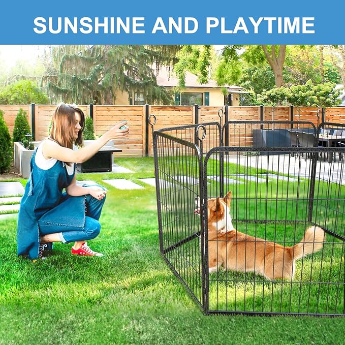 Dog Playpen 6 Panels 24'' Height Heavy Duty Dog Fence with Doors Outdoor Exercise Dog Fence for Large/Medium/Small Dogs Pets Playpen for RV, Camper, Yard