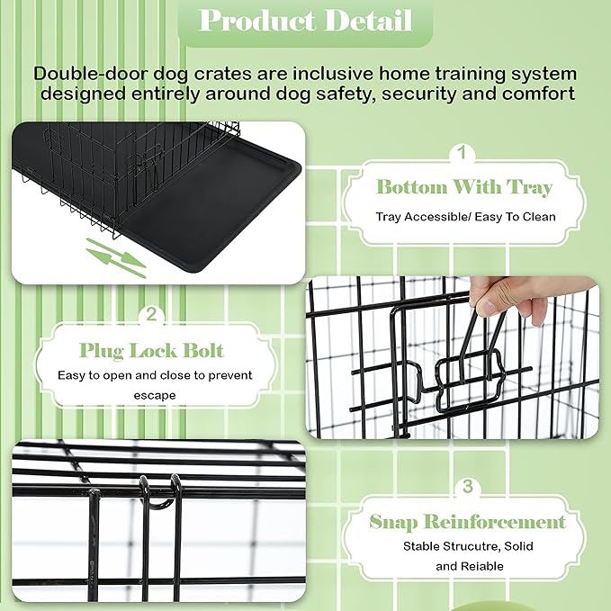 Furniture of America Yucca Metal Double Door Folding Wire Pet Crate with Divider, Removable Tray, and Handle for Outdoor and Indoor Medium Dog, 48-inch, Black