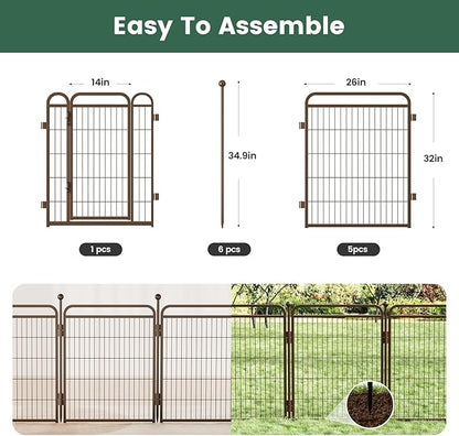 Gardner Pet Dog Playpens, 32" H 6 Panels Dog Pen Outdoor/Indoor Dog Fence Exercise Pen for Small/Medium/Large Dogs, Foldable Pet Play Yard Gate with Gravity Automatic Lock, Pet Playpen, Brown