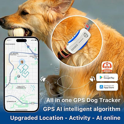 AI GPS Tracker for Dogs (30lbs+), Real Time Location and AI Vet Health Management, Electronic Fence, Waterproof, iOS and Android Universal（White）