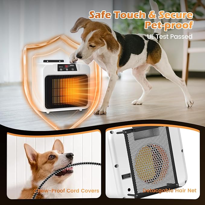 Upgrade 600W Large Dog House Heater w Thermostat, Adjustable Temp & Timer Heating Pet Heater for Outside Winter Insulated House,Safe Heated Outdoor & Won't Burn Pets, Electric Pet Kennel Heater