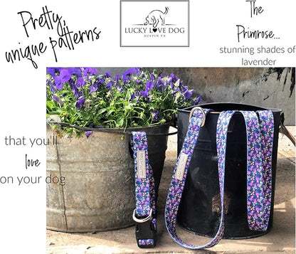 Lucky Love Dog, Comfortable, Soft, Cute Female Dog Collar for Tiny Dogs, Black & Purple Floral Print, Adjustable Nylon Collar, Primrose, XS