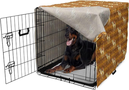 Lunarable Camel Dog Crate Cover, Traditional Pattern with Strokes Desert Animal Repetition in Folk Accessories, Easy to Use Pet Kennel Cover for Medium Large Dogs, 42 Inch, Apricot and Cream
