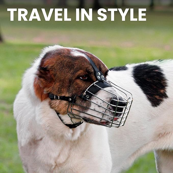 BRONZEDOG Dog Muzzle Wire Basket Metal Mask for Small, Medium and Large Dogs, Breathable, Dog can Drink, Adjustable, Padded, Training, Prevents Biting (Size 7: Alabai & Maremma)