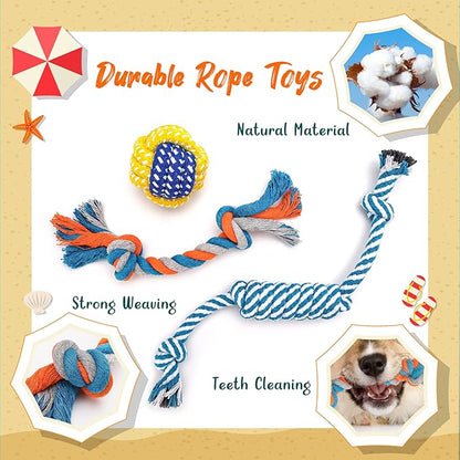 Zeaxuie 9 Pack Luxury Puppy Toys for Teething Small Dogs, Dog Toys with Cute Squeaky Puppy Chew Toys, Treat Ball and More Rope Toys