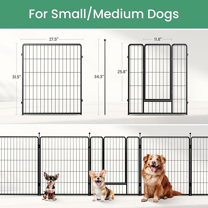 HealSmart Dog Playpen Indoor, Puppy Playpen Indoor for Yard, Camping, 32" Height 8 Panels Heavy Duty Dog Pen for Small/Medium Dogs, Black