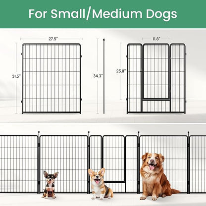 HealSmart Dog Playpen Indoor, Puppy Playpen Indoor for Yard, Camping, 32" Height 8 Panels Heavy Duty Dog Pen for Small/Medium Dogs, Black