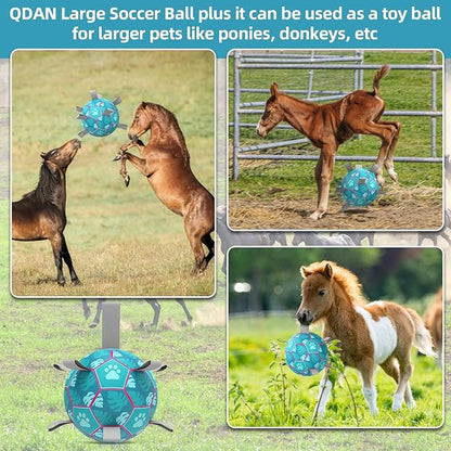 QDAN Dog Toys Soccer Ball with Straps - Durable Dog Balls for Extra Large Dogs, Beach Pool Dog Water Toy, Dog Tug Toys for Tug of War, Puppy Dog Birthday Gifts, Herding Balls for Dog, Blue (9 Inch)