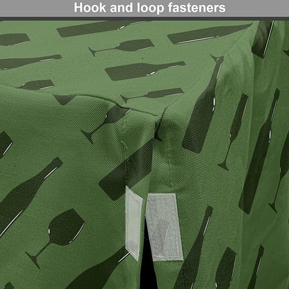 Lunarable Drinks Dog Crate Cover, Monotone Style Shapes of Wine Bottles and Glasses Diagonally Arranged, Easy to Use Pet Kennel Cover for Cats & Medium Dogs, 30 Inch, Reseda Green Olive Green