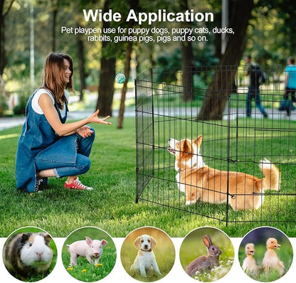 PJYuCien Dog Playpen - Metal Foldable Dog Exercise Pen, Pet Fence Puppy Crate Kennel Indoor Outdoor with 8 Panels 24”H & Bottom Pad for Small Medium Pets