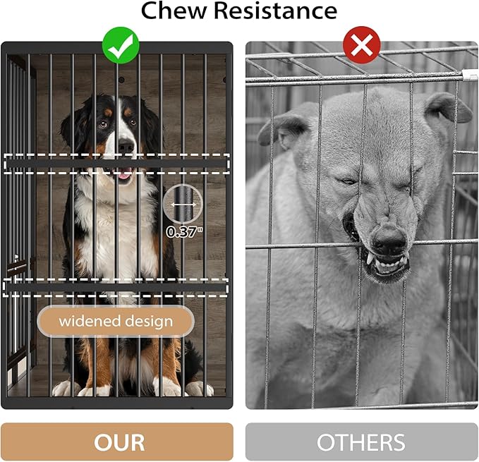 Rovibek 48 Inch Large Dog Crate with 2 Height Adjustable Dog Bowls 360° Rotatable, Extra Large Dog Kennel Indoor as End Table, Dog Cage Furniture for Large Dogs, Heavy Duty, Grey