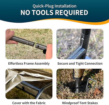 Dog Tent Outdoor, Extra Large Dog House Outside, Big Dog Shade Shelter Waterproof Weatherproof Doghouse Canopy with Ground Nails, Sun Rain Cover for Pet Cat Goat Livestock, 4'x 4'x 3.3', Tan