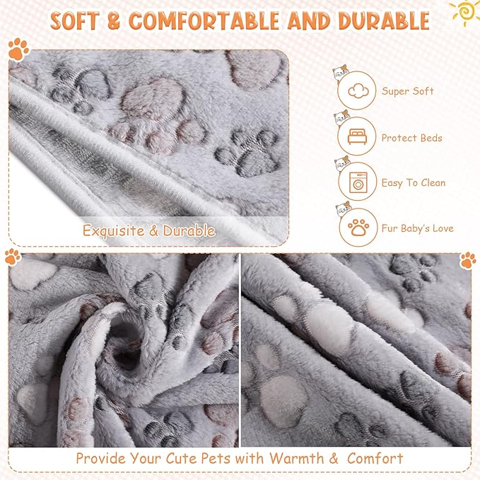 Tatuo 4 Pcs Dog Blanket Pet Puppy Blanket Puppy Teething Toys Paw Print Fleece Blanket for Pet Cat Soft Warm Sleep Mat Guinea Pig Cage Blanket(Medium(30 x 20.5 Inch),Gray)