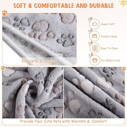 Tatuo 4 Pcs Dog Blanket Pet Puppy Blanket Puppy Teething Toys Paw Print Fleece Blanket for Pet Cat Soft Warm Sleep Mat Guinea Pig Cage Blanket(Medium(30 x 20.5 Inch),Gray)