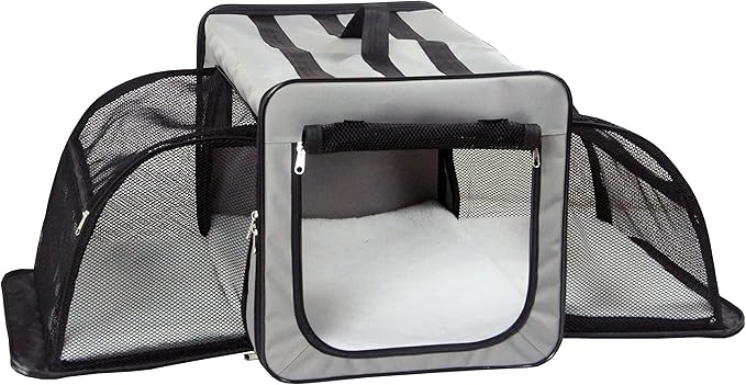 PET LIFE 'Capacious' Dual-Sided Expandable Spacious Wire Folding Collapsible Lightweight Pet Dog Crate Carrier House, X-Large, Grey