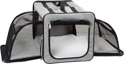 PET LIFE 'Capacious' Dual-Sided Expandable Spacious Wire Folding Collapsible Lightweight Pet Dog Crate Carrier House, X-Large, Grey