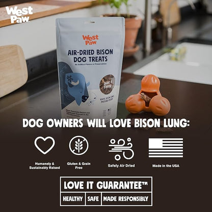 WEST PAW Air Dried Bison Lung Dog Treats – Farm Fresh Bison Lung Snacks for Dogs – Wholesome Canine Treat – Vitamins, Minerals, Proteins – One-Ingredient Treat – 2.5 Oz. (1 Pack)