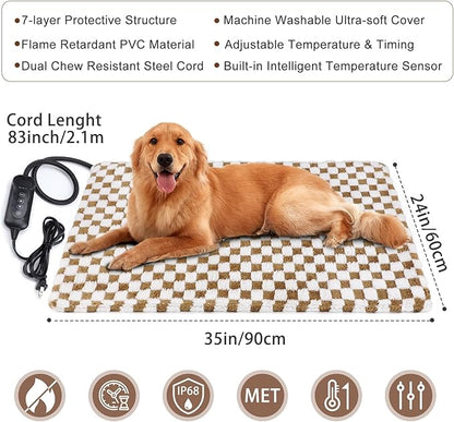 MIXJOY Pet Heating Pad, 11 Adjustable Temperature Dog Heating Pad Indoor with Timer, Heating Pad for Dogs Cats, Electric Cat Heating Pad with Washable Cover, Heated Pet bed-35''x24'', Large