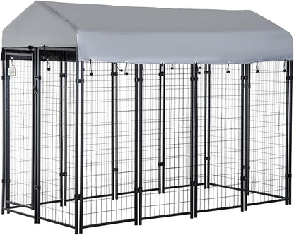 PawHut 8' x 4' x 6' Dog Kennel Outside, Dog Playpen Exercise Pen with Lockable Door, Water-Resistant Canopy, for Medium and Large Puppies