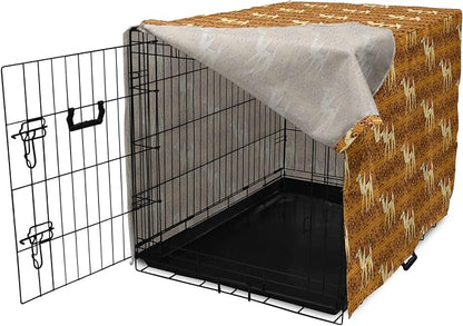 Lunarable Camel Dog Crate Cover, Traditional Pattern with Strokes Desert Animal Repetition in Folk Accessories, Easy to Use Pet Kennel Cover for Cats & Medium Dogs, 24 Inch, Apricot and Cream