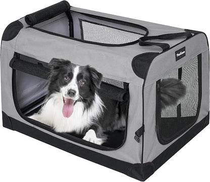 Collapsible Dog Crates for Medium/Large Dogs, 3-Door Soft-Sided Pet Crate with Durable Mesh Windows, Portable Foldable Travel Kennel for Indoor, Outdoor & Car Use
