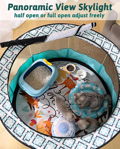 BNOSDM Rabbit Playpen with Zippered Top Portable Cat Play pens Cage Tent Kitten Foldable Pop Up playpen Indoor Outdoor Travel Use Exercise Yard Fence for Rabbits Kittens Cats