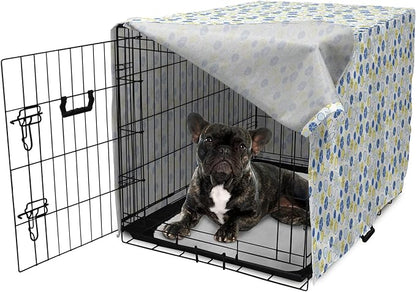 Lunarable Yellow and Blue Dog Crate Cover, Random Doodle Circles Abstract Floral Pattern, Easy to Use Pet Kennel Cover for Cats & Medium Dogs, 24 Inch, Pale Yellow Pale Blue