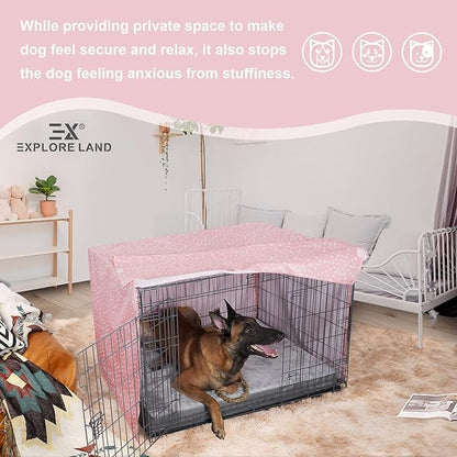 Explore Land Pattern Dog Crate Cover for 30 Inches Wire Cage, Heavy-Duty Polyester 1 2 3 Doors Standard Metal Pet Kennel Enclosure (Princess Pink)